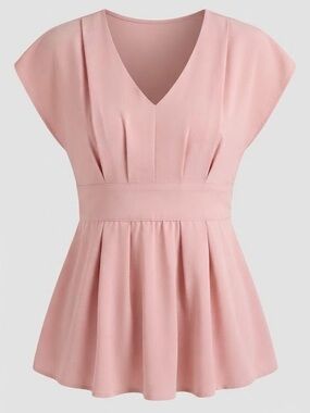 Soft Pink Women's Pleated V-Neck Blouse